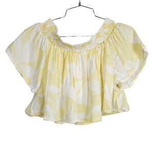 🏆Kiwi & Punch Yellow Floral Cropped Off Shoulder Flowy Top